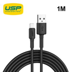 USP BoostUp Lightning to USB-A Cable (1M) Black - Quick Charge & Connect, 2.4A Rapid Charge, Nylon Weaving,Apple iPhone/iPad/MacBook, 2 Years Warranty