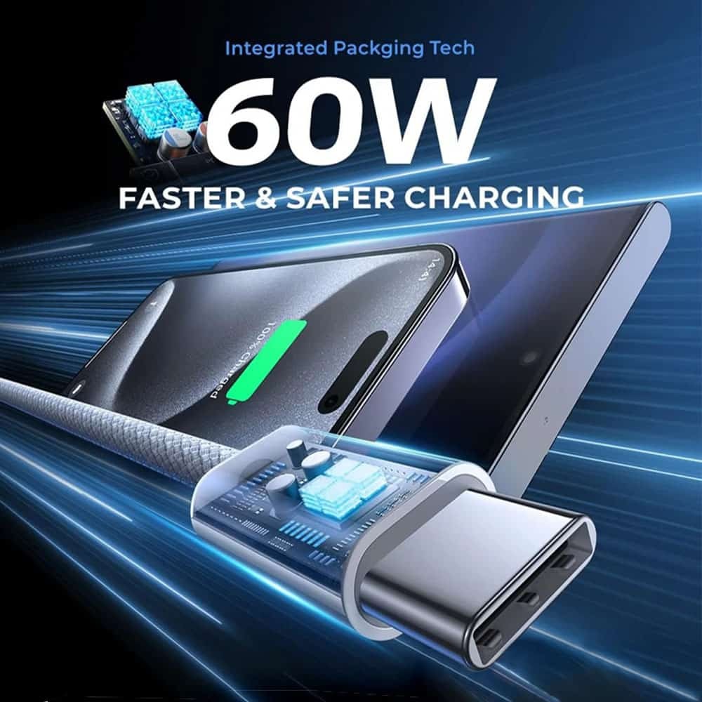 USP boostUp Braided USB-C to USB-C Cable (1M) - White, 3A/60W, 480Mbps, 40K+ Bends, Solid & Durable, Apple iPhone, Samsung Galaxy, 2 Years Warranty - Image 2