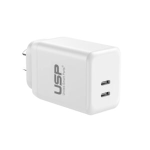 USP 45W Dual Ports USB-C PD GaN Wall Charger White - Charge Two Device Simultaneously, Smart & Reliable, Compact Design, 2 Years Warranty