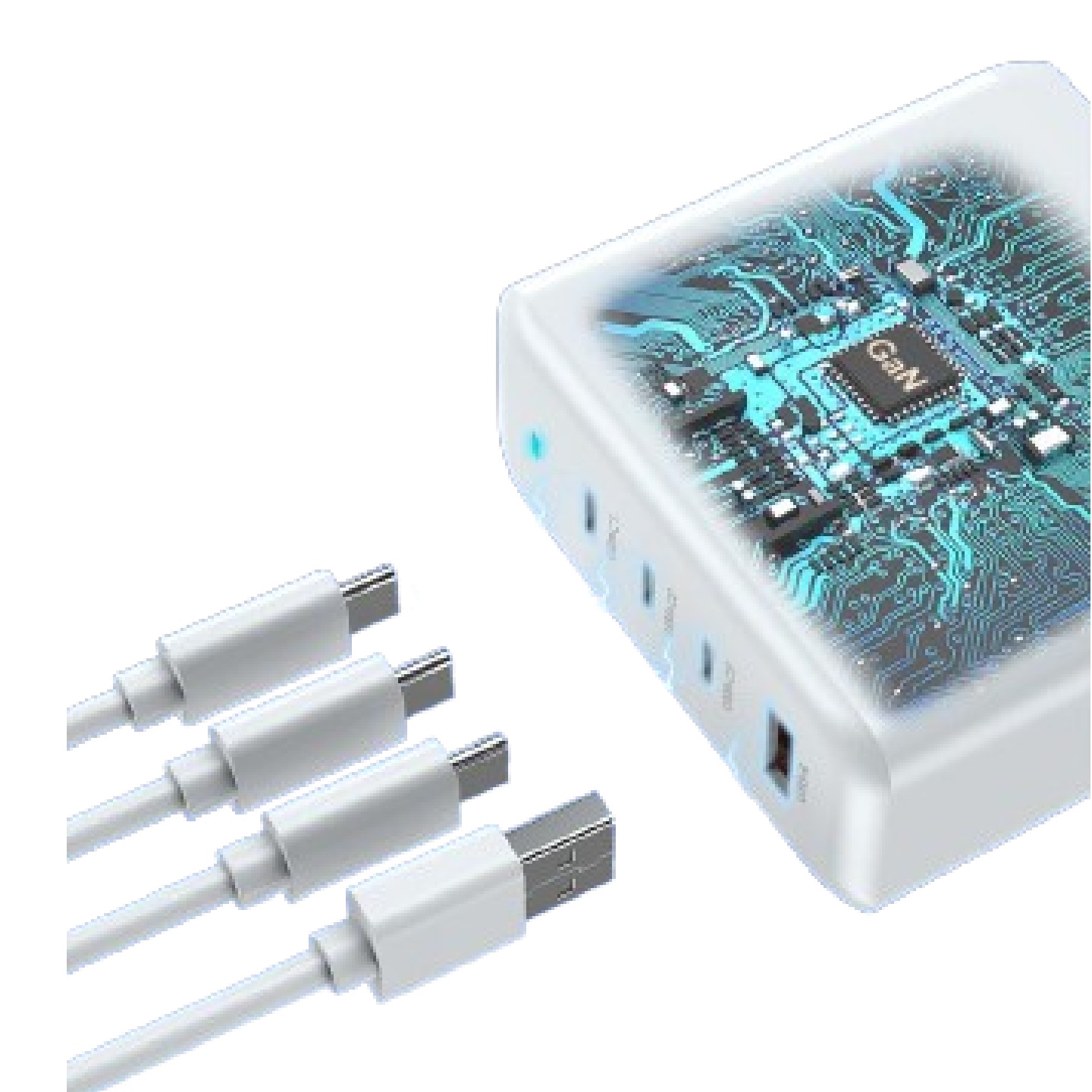 USP 100W Four Ports USB-C PD GaN Wall Charger White - 3x USB-C, 1x USB-A, Efficient, High Quality, Tablet, Laptop, iPhone, 2 Years Warranty - Image 3