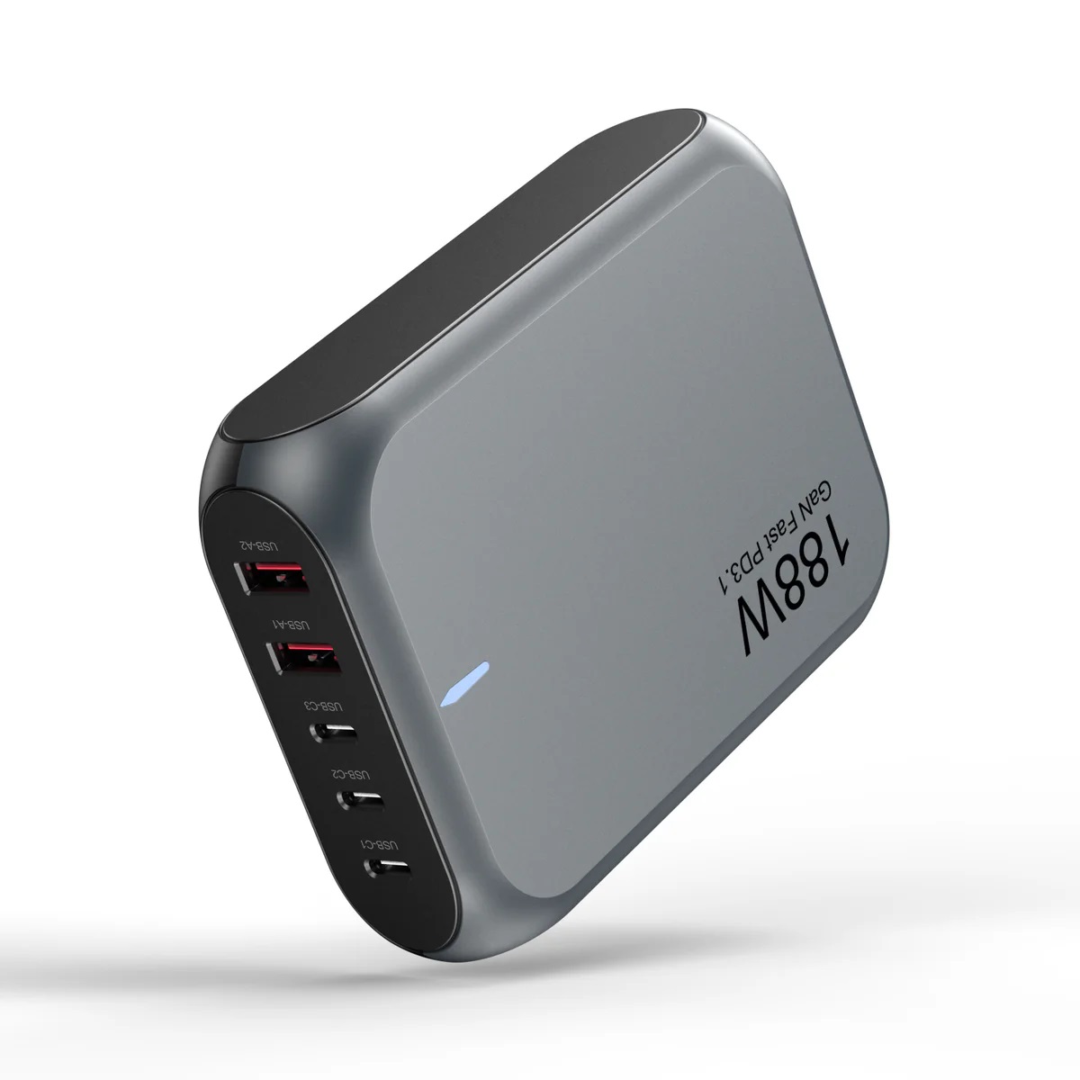 USP 188W Five Ports USB-C PD GaN Wall Charger Black - 3x USB-C, 2x USB-A, Efficient, High Quality, Tablet, Laptop, iPhone, 2 Years Warranty - Image 3