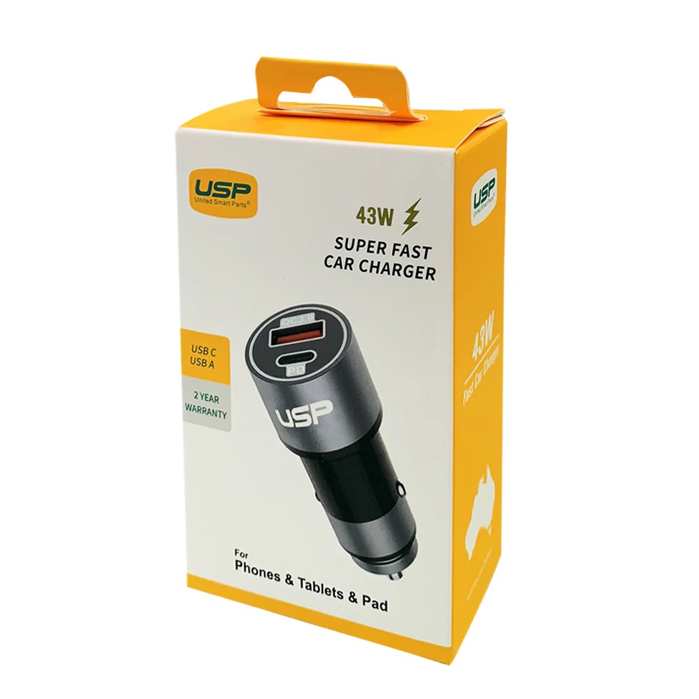USP 43W Dual Port (USB-C 25W PD + USB-A 18W QC3.0) Fast Car Charger Silver - Dual USB Quick Charge, Inteligent Charging,Short-Circuit Protection,Safe - Image 2