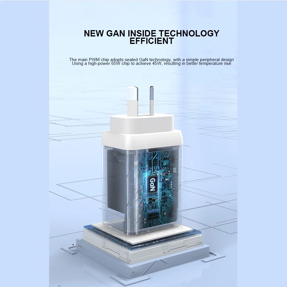 USP 45W GaN Single USB-C PD Power Adapter - White, Compact Design, Smart and Reliable, Built-in Safety Protection, 3 Years Warranty - Image 2