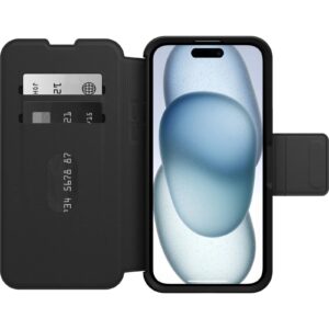 OtterBox Strada MagSafe Apple iPhone 15 Plus (6.7') Case Shadow (Black) - (77-93564), DROP+ 3X Military Standard,Leather Folio Cover,7 Years Warranty