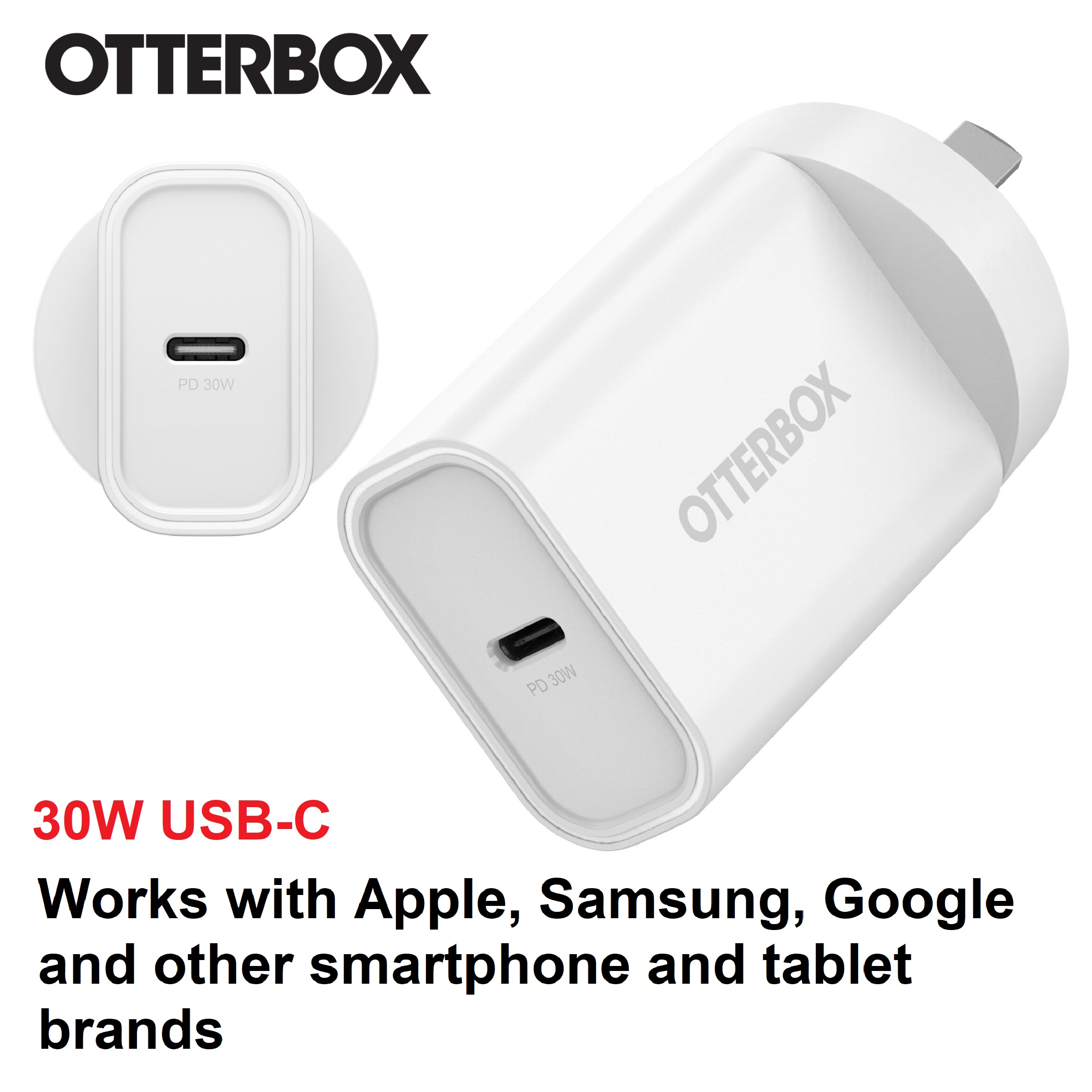 OtterBox 30W USB-C (Type I) PD Fast Wall Charger - White (78-81353), Compact, Drop Tested,Safe & Smart Charging,Best for Apple, 2 Years Warranty