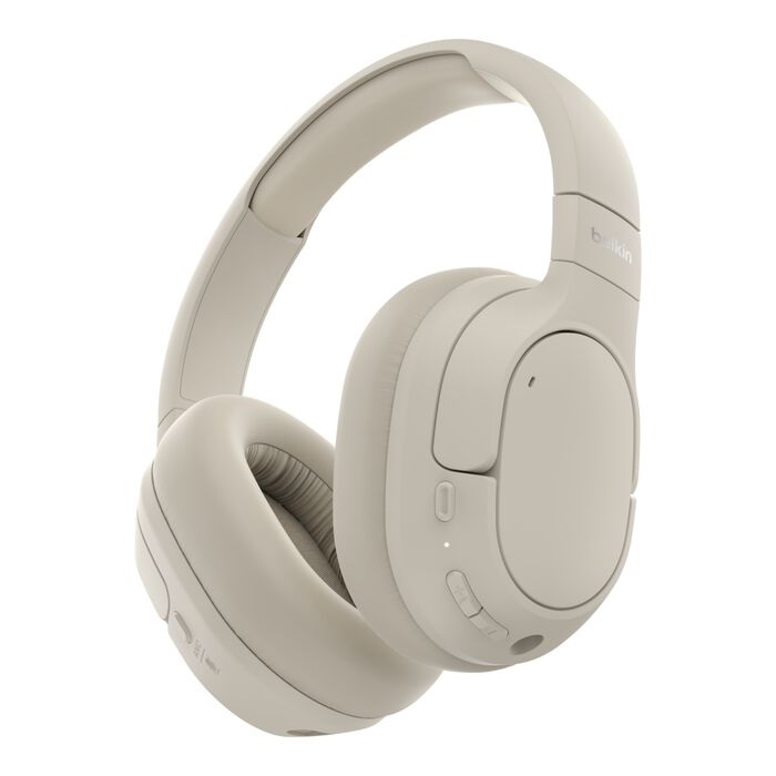Belkin SoundForm Isolate Noise Cancelling Over-Ear Headphones - Sand (AUD008fqSA), 60 hours, Multipoint Technology, Foldable, 2 Years Warranty