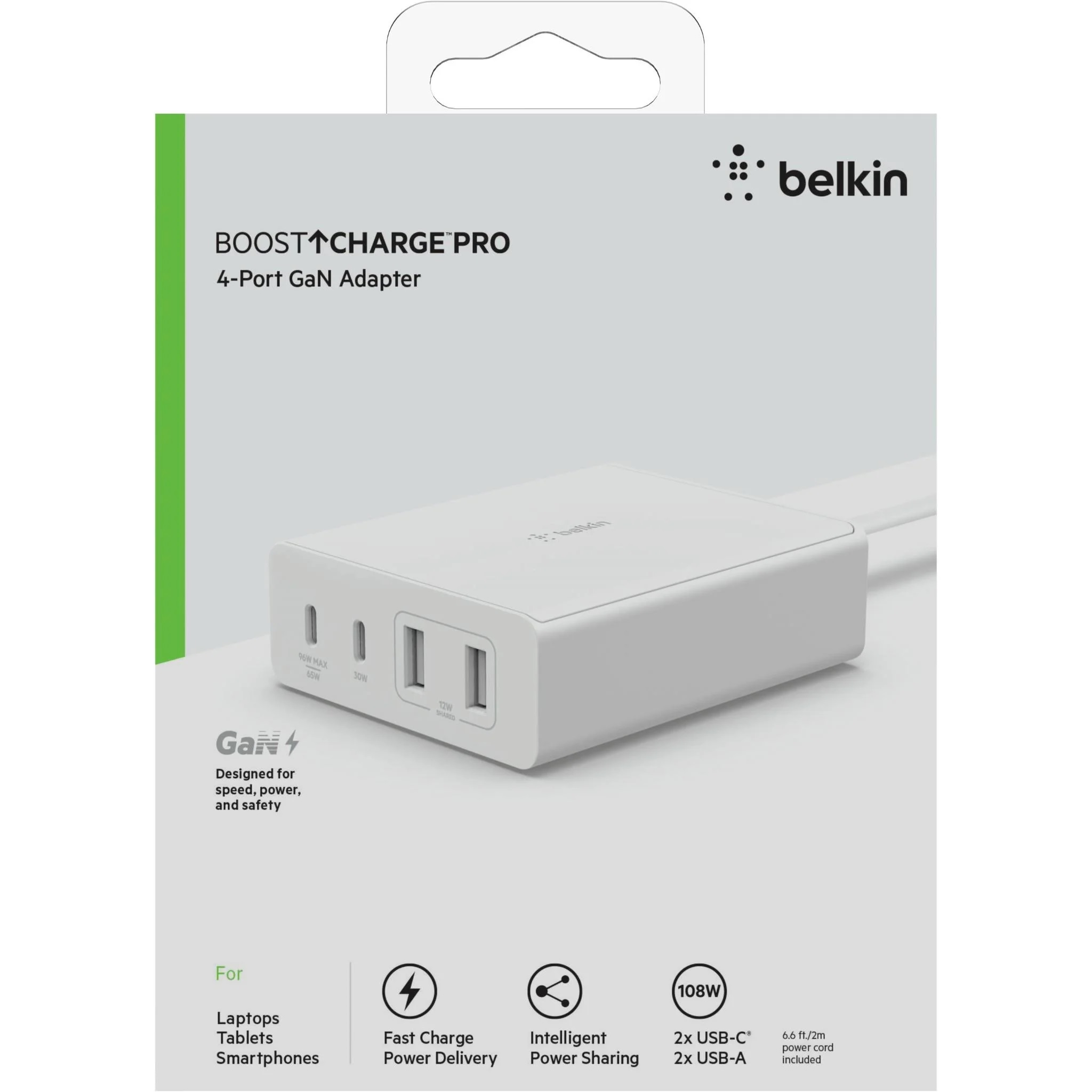Belkin BoostCharge Pro 108W USB-C (PD 3.0) 4-Port GaN Wall Charger - White (WCH010auWH), 2xUSB-C, 2xUSB-A, Compact Laptop Charger, 2 Years Warranty - Image 4