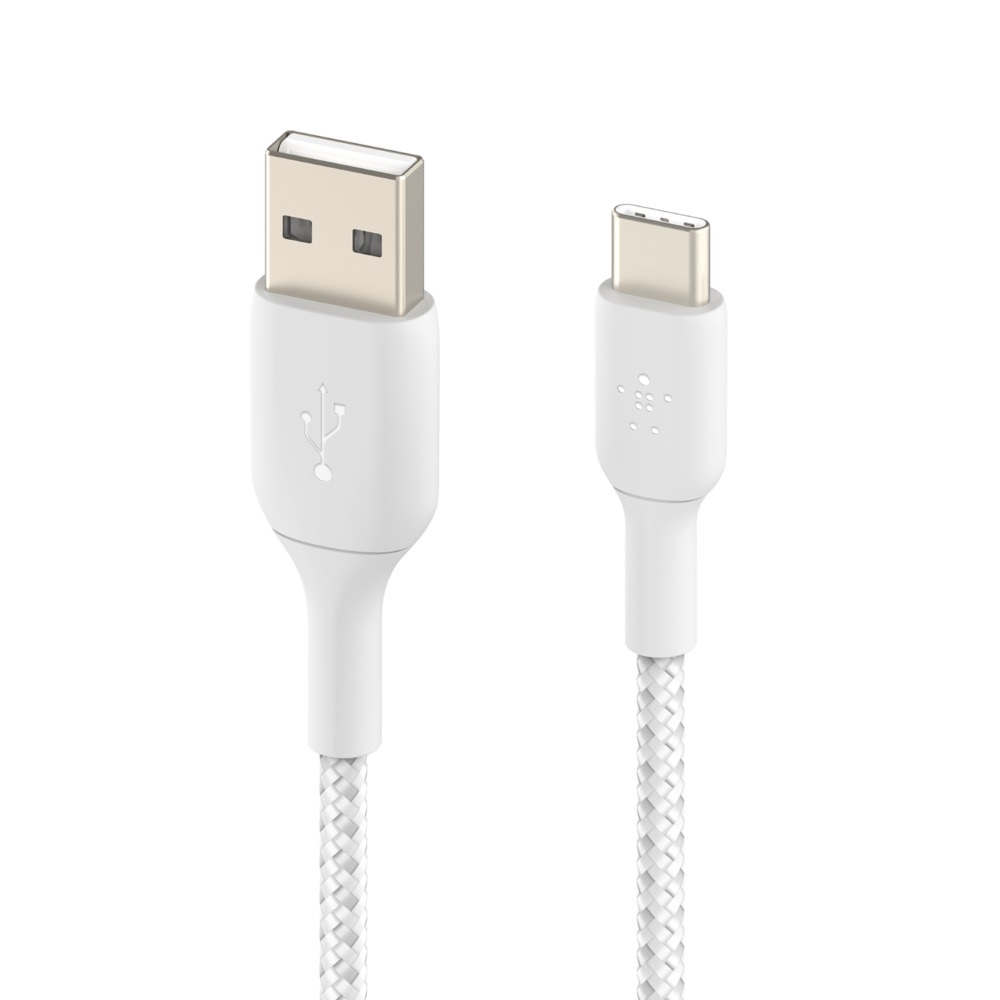 Belkin BoostCharge Braided USB-C to USB-A Cable (1M) - White (CAB002bt1MWH), 3A/15W, 480Mbps, 30K+ Bends, Apple, USB-IF Certified, 2 Years Warranty - Image 2