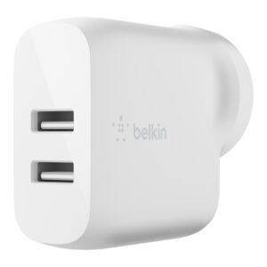 Belkin BoostCharge Dual USB-A Wall Charger 24W - White (WCB002auWH), 2xUSB-A (12W), Safe & Efficient, Apple, CEW $2500, 2 Years Warranty