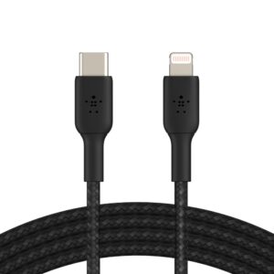 Belkin BoostCharge Braided Lightning to USB-C Cable (2M) - Black (CAA004bt2MBK), 3A/18W, 480Mbps, 30K+ Bends, Apple, MFI-Certified, 2 Years Warranty