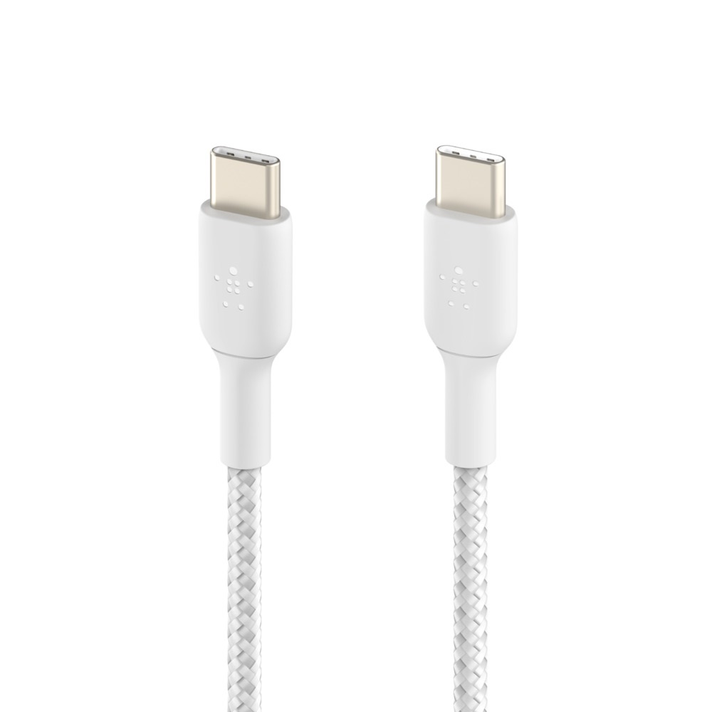Belkin BoostCharge Braided USB-C to USB-C Cable (1M) - White (CAB004bt1MWH), 3A/60W, 480Mbps, 30K+ Bends, Apple, USB-IF Certified, 2 Years Warranty - Image 2