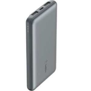 Belkin BoostCharge 10k mAh Power Bank (Triple-Port) + USB-C to USB-A Cable - Space Grey (BPB011btGY), 2xUSB-A (12W), 1xUSB-C (15W), 2 Years Warranty