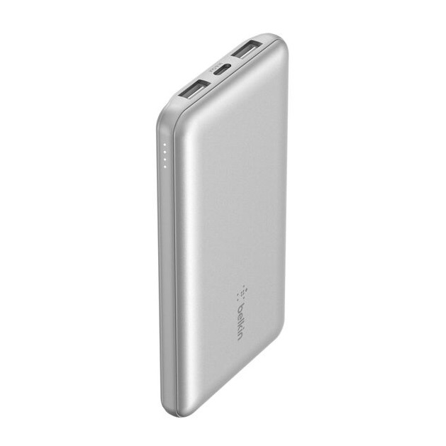 Belkin BoostCharge CCC-Certified 10k mAh Power Bank (Triple-Port) + USB-C to USB-A Cable - Silver (BPB011btSL), 2x USB-A, 1x USB-C, 2 Years Warranty