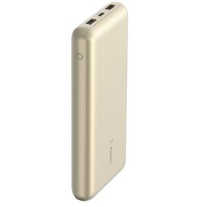 Belkin BoostCharge CCC-Certified 20k mAh Power Bank (Triple-Port) + USB-C  to USB-A Cable - Gold (BPB012btGD), 2x USB-A, 1x USB-C, 2 Years Warranty