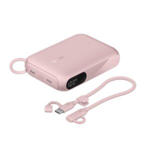 Belkin BoostCharge 10K mAh Power Bank with Display + USB-C to USB-C Cable 60W (15CM) - Pink (BPB027fqPK), 20W, 2x USB-C Ports, 2 Years Warranty