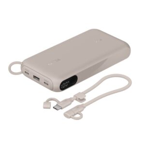 Belkin BoostCharge 20K mAh Power Bank with Display + USB-C to USB-C Cable 60W (15CM) - Sand (BPB028fqSD), 20W, 2x USB-C Ports, 2 Years Warranty