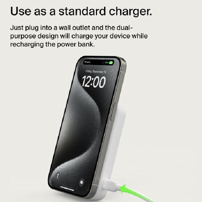 Belkin BoostCharge Pro 10k mAh Magnetic Power Bank With Qi2 + USB-C Cable (1M) - White(BPD008btWH), 15W,2xUSB-C,Overcharge Protection,2 Years Warranty - Image 4
