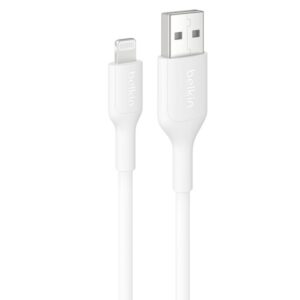 Belkin BoostCharge Lightning to USB-A Cable (2M) - White (CAA019FQ2MWH), 2.4A/15W, 480Mbps, 300K+ Bends, Apple iPhone, MFI-Certified, 2 Years Warranty
