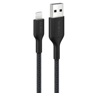 Belkin BoostCharge Pro Braided Lightning to USB-A Cable (1M) - Black (CAA020FQ1MBK), 2.4A/15W, 480Mbps, 350K Bends, MFI-Certified, 2 Years Warranty