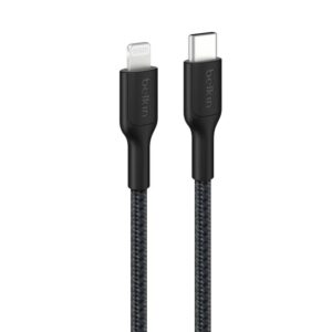 Belkin BoostCharge Pro Braided Lightning to USB-C Cable (1M) - Black (CAA022FQ1MBK),3A/15W, 480Mbps,350K+ Bends,Apple, MFI-Certified, 2 Years Warranty