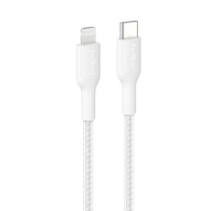 Belkin BoostCharge Pro Braided Lightning to USB-C Cable (1M) - White (CAA022FQ1MWH),3A/15W, 480Mbps,350K+ Bends,Apple, MFI-Certified, 2 Years Warranty