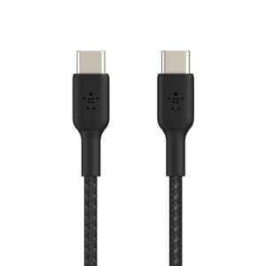Belkin BoostCharge Braided USB-C to USB-C Cable (0.15M) - Black (CAB004bt0MBK), 3A/60W, 480Mbps, 30K+ Bends, Apple, USB-IF Certified, 2 Years Warranty