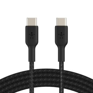 Belkin BoostCharge Braided USB-C to USB-C Cable (0.15M) - White (CAB004bt0MWH), 3A/60W, 480Mbps, 30K+ Bends, Apple, USB-IF Certified, 2 Years Warranty