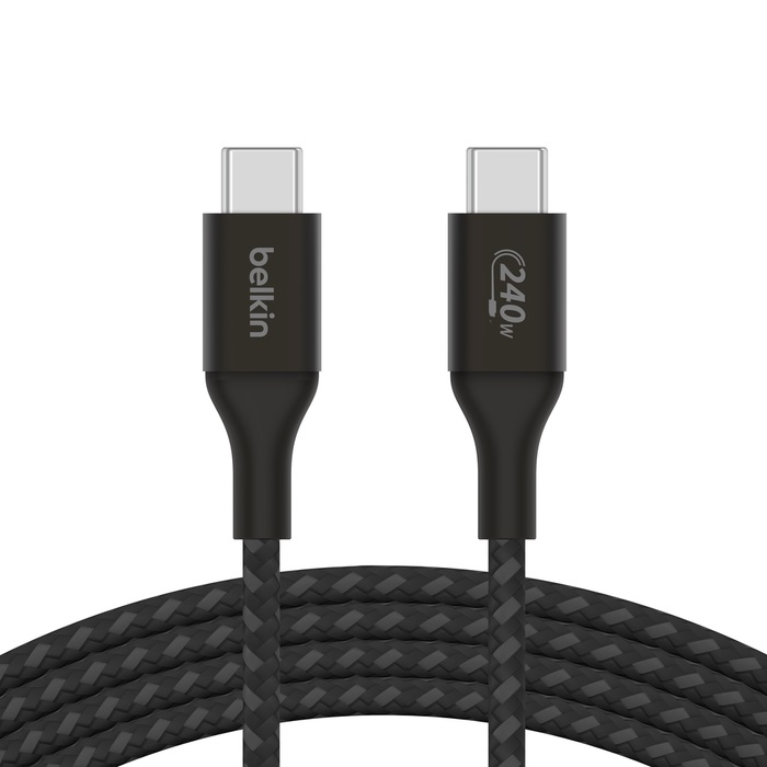 EOL Belkin BoostCharge Braided USB-C to USB-C PD 3.1 Cable (2M) - Black (CAB015bt2Mbk), 5A/240W, 480Mbps, 30K+ Bends, Apple iPhone, 2 Years Warranty