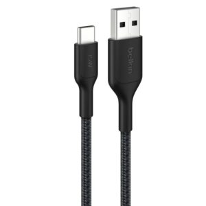 Belkin BoostCharge Pro Braided USB-C to USB-A Cable (2M) - Black (CAB022fq2MBK), 3A/15W, 480Mbps, 350K+ Bends, Apple,USB-IF Certified,2 Years Warranty