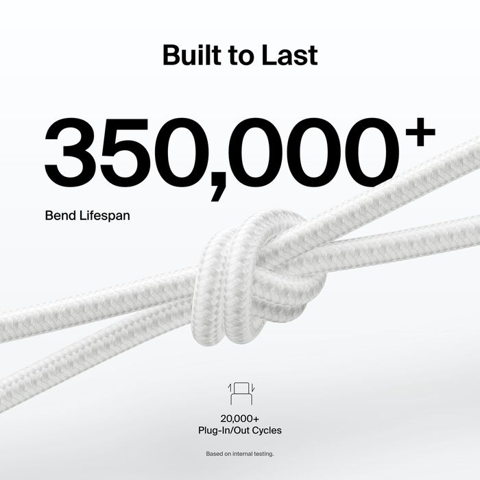 Belkin BoostCharge Pro Braided USB-C to USB-A Cable (2M) - White (CAB022fq2MWH), 3A/15W, 480Mbps, 350K+ Bends, Apple,USB-IF Certified,2 Years Warranty - Image 3