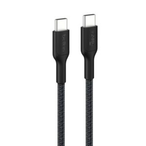 Belkin BoostCharge Pro Braided USB-C To USB-C Cable (2M) - Black (CAB025FQ2MBK), 5A/240W, 480Mbps, 350K+ Bend, USB-IF Certified, 2 Years Warranty