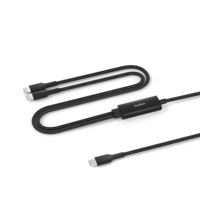 Belkin BoostCharge Pro Braided USB-C to Dual USB-C Cable (1.5M) - Black (CAC004fq1.5MBK), 140W, 480Mbps, 350K+ Bends, Apple, 2 Years Warranty