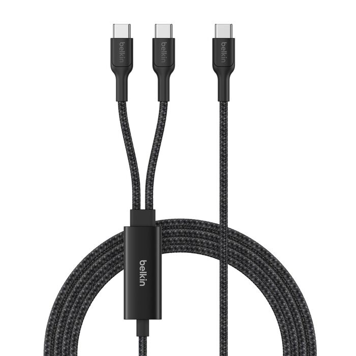 Belkin BoostCharge Pro Braided USB-C to Dual USB-C Cable (1.5M) - Black (CAC004fq1.5MBK), 140W, 480Mbps, 350K+ Bends, Apple, 2 Years Warranty - Image 2