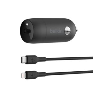 Belkin BoostCharge 30W USB-C PD Car Charger + Lightning to USB-C Cable (1M) - Black (CCA004bt1MBK-B5), USB-IF Certified, Apple iPhone, 2 Years Waranty