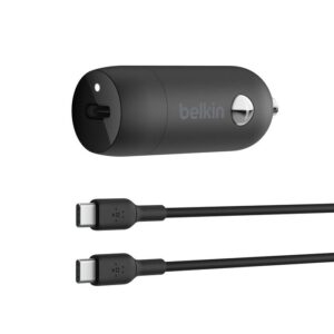 Belkin BoostCharge 30W USB-C Car Charger + USB-C to USB-C Cable - Black(CCA004bt1MBK-B6) , USB-IF Certified, Apple iPhone, CEW $2,500,2 Years Warranty