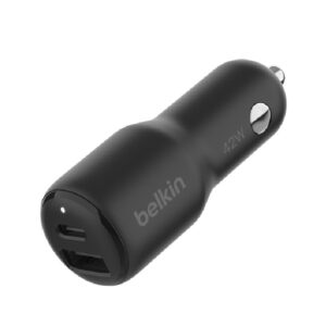 Belkin BoostCharge 42W Dual Car Charger - Black (CCB005BTBK), 1xUSB-C (30W), 1xUSB-A (12W), PPS, Apple iPhone, CEW $2,500, 2 Years Warranty