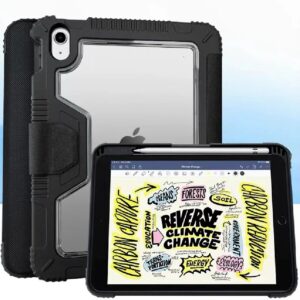 USP Rugged Apple iPad (11.') 11th Gen (A16) / iPad 10th Gen (10.9') Clear Case Black - Military-Grade,Built-in-Kickstand,Pen Holder, 3 Years Warranty