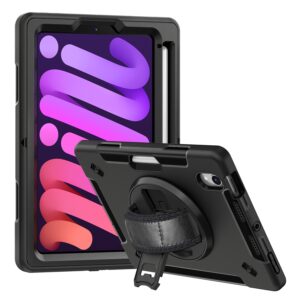 USP Rugged Apple iPad Mini A17 Pro (7th Gen)/ iPad Mini (8.3') (7th/6th Gen) Case Black - Built-in-Kickstand, 3 Years Warranty
