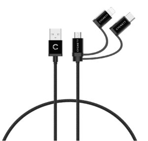 Cygnett Essentials 3-in-1 (USB-A to Lightning + USB-C + Micro-USB) Cable (1M) - Black (CY3571COCAB), 2.4A/12W, 480Mbps, 3x Connectors,2 Years Warranty