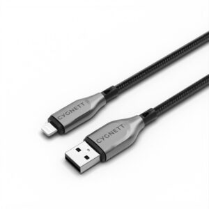 Cygnett Armoured Braided Lightning to USB-A (2.0) (1M) Cable - Black (CY4658PCCAL), 2.5A/12W, 480Mbps, Turbo Charge, Apple iPhone, 5 Years Warranty