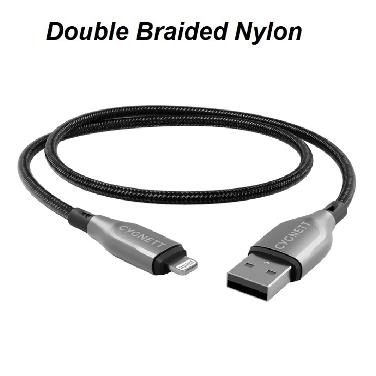 Cygnett Armoured Braided Lightning to USB-A (2.0) (1M) Cable - Black (CY4658PCCAL), 2.5A/12W, 480Mbps, Turbo Charge, Apple iPhone, 5 Years Warranty - Image 2