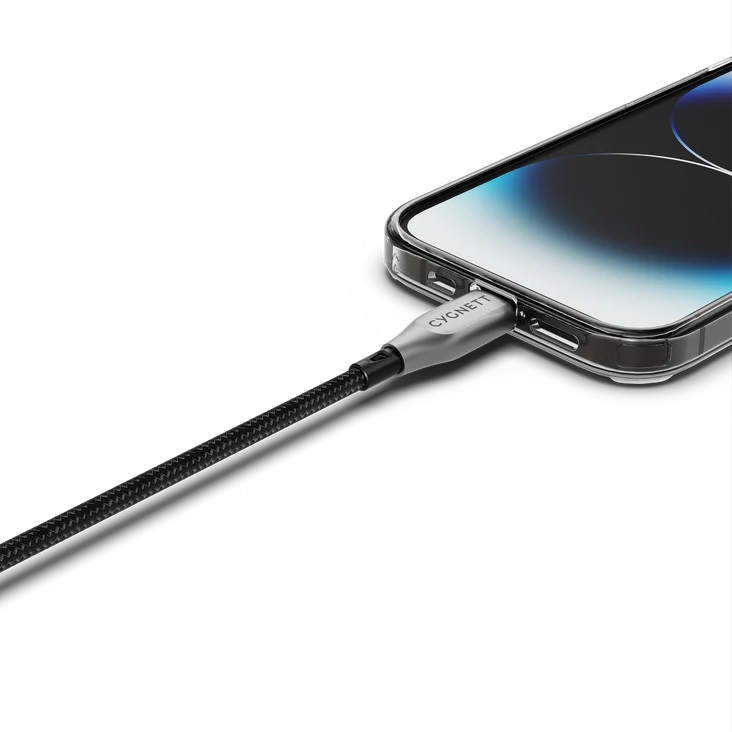 Cygnett Armoured Braided Lightning to USB-A (2.0) (1M) Cable - Black (CY4658PCCAL), 2.5A/12W, 480Mbps, Turbo Charge, Apple iPhone, 5 Years Warranty - Image 3