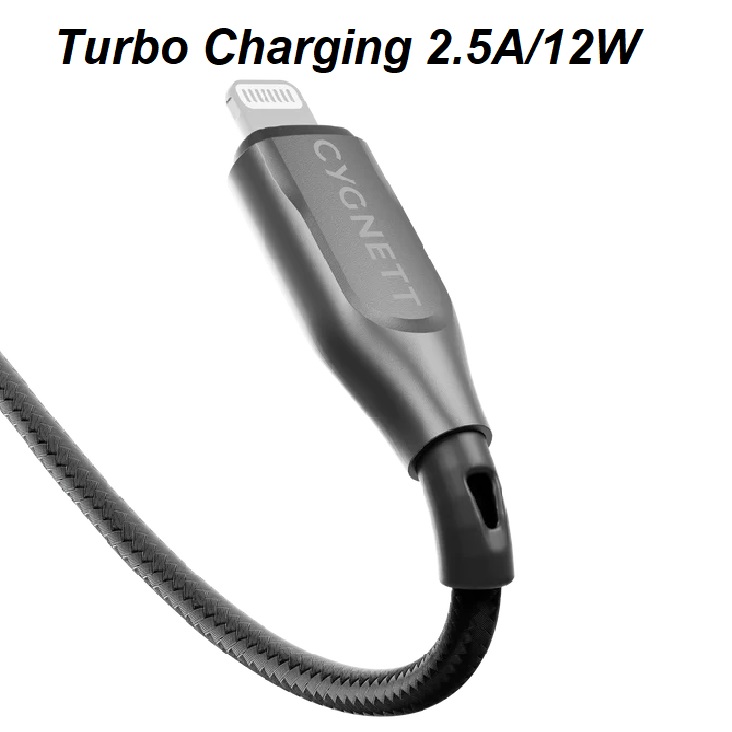 Cygnett Armoured Braided Lightning to USB-A (2.0) (1M) Cable - Black (CY4658PCCAL), 2.5A/12W, 480Mbps, Turbo Charge, Apple iPhone, 5 Years Warranty - Image 4