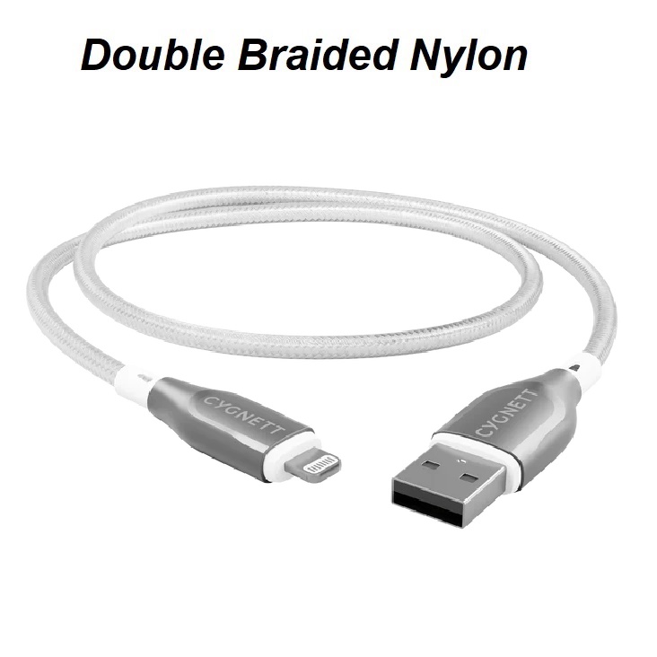 Cygnett Armoured Braided Lightning to USB-A (2.0) (1M) Cable - White (CY4659PCCAL), 2.5A/12W, 480Mbps, Turbo Charge, Apple iPhone, 5 Years Warranty - Image 2