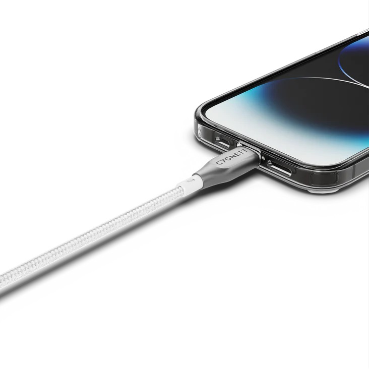 Cygnett Armoured Braided Lightning to USB-A (2.0) (1M) Cable - White (CY4659PCCAL), 2.5A/12W, 480Mbps, Turbo Charge, Apple iPhone, 5 Years Warranty - Image 3