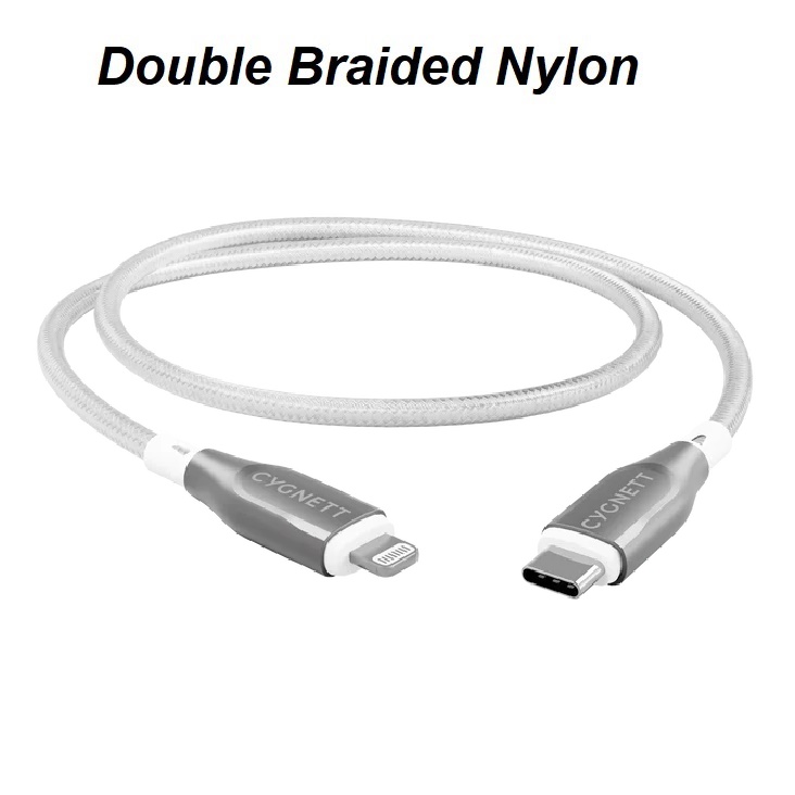 Cygnett Armoured Lightning to USB-C (2.0) Cable (1M) -White(CY4668PCCCL),30W,Braided, 480Mbps Transfer, Fast Charge iPhone/iPad, MFi, 5 Years Warranty - Image 2