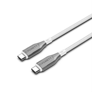 Cygnett Armoured Braided USB-C to USB-C (2.0) Cable (3M) -White (CY4679PCTYC), 5A/100W, 480Mbps, Turbo Charge, Best for Laptop, 5 Years Warranty