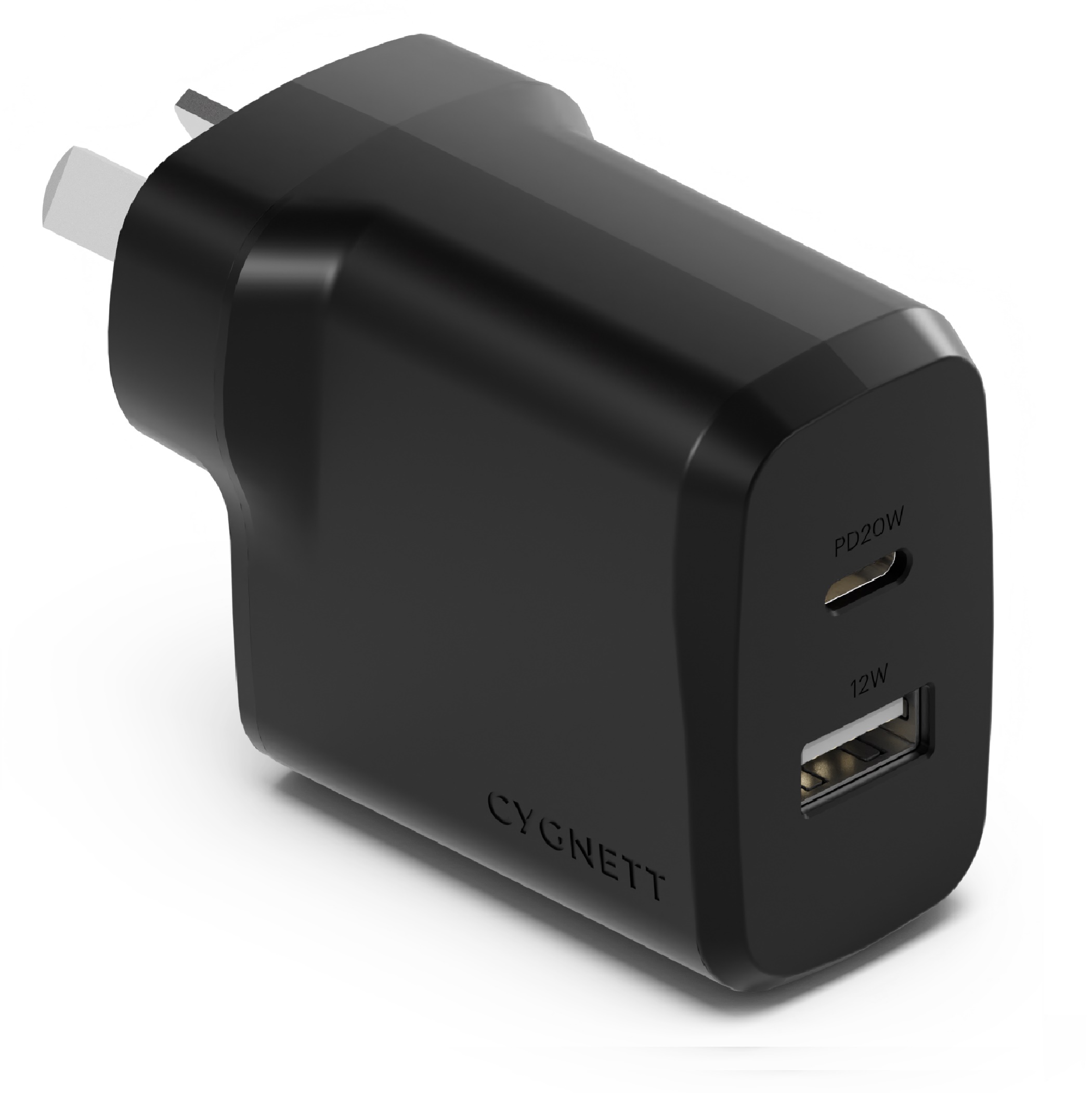 Cygnett PowerPlus 32W Dual Port (20W USB-C + 12W USB-A) PD Fast Wall Charger-Black(CY4773PDWCH),Palm-Size,Portable,Charge 2x Devices,2 Years Warranty
