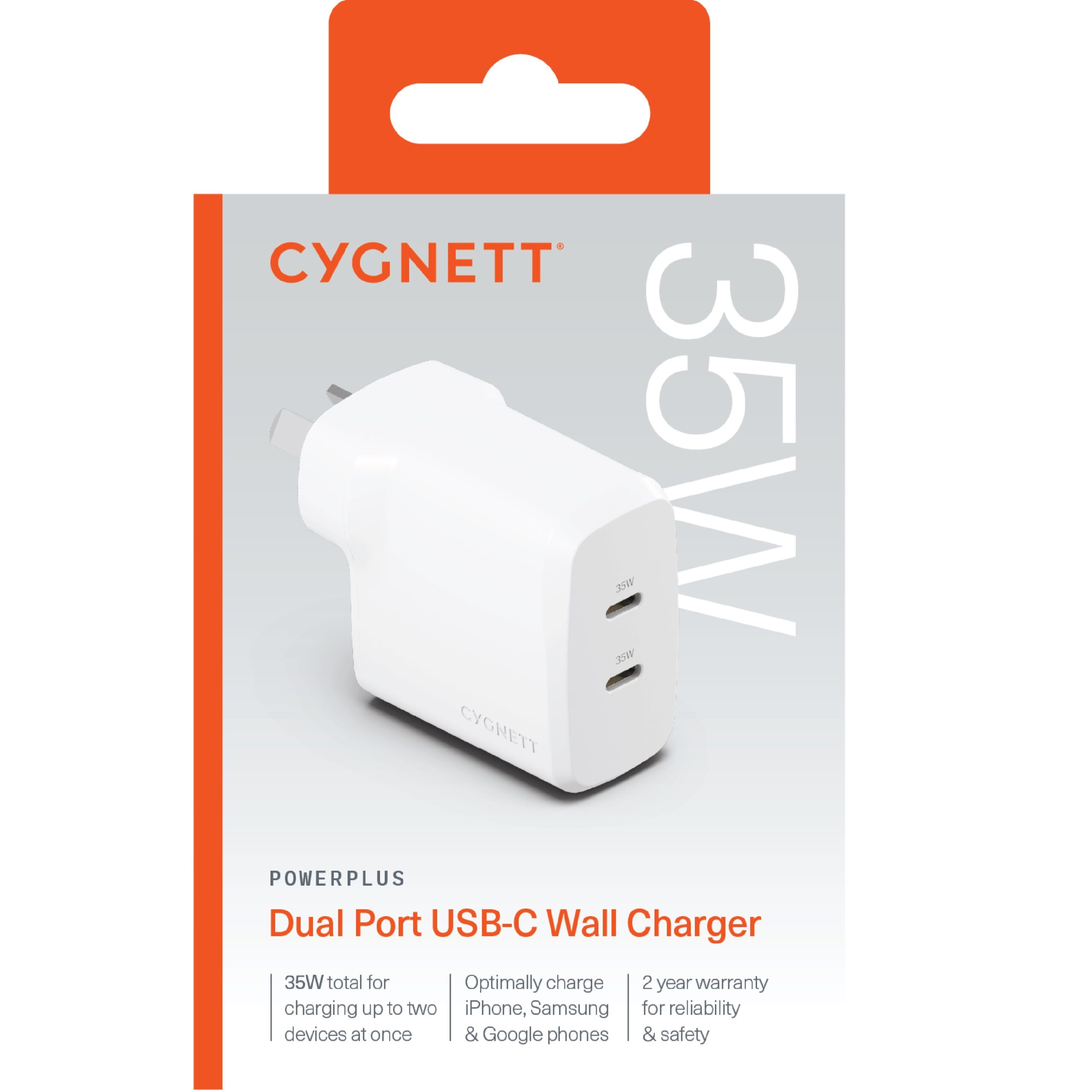 Cygnett PowerPlus 35W Dual Port USB-C PD Fast Wall Charger -White(CY4774PDWCH),2xUSB-C(35W), Best for iPhone,Samsung's PPS & USB-C Devices, 2 Years Wa - Image 4