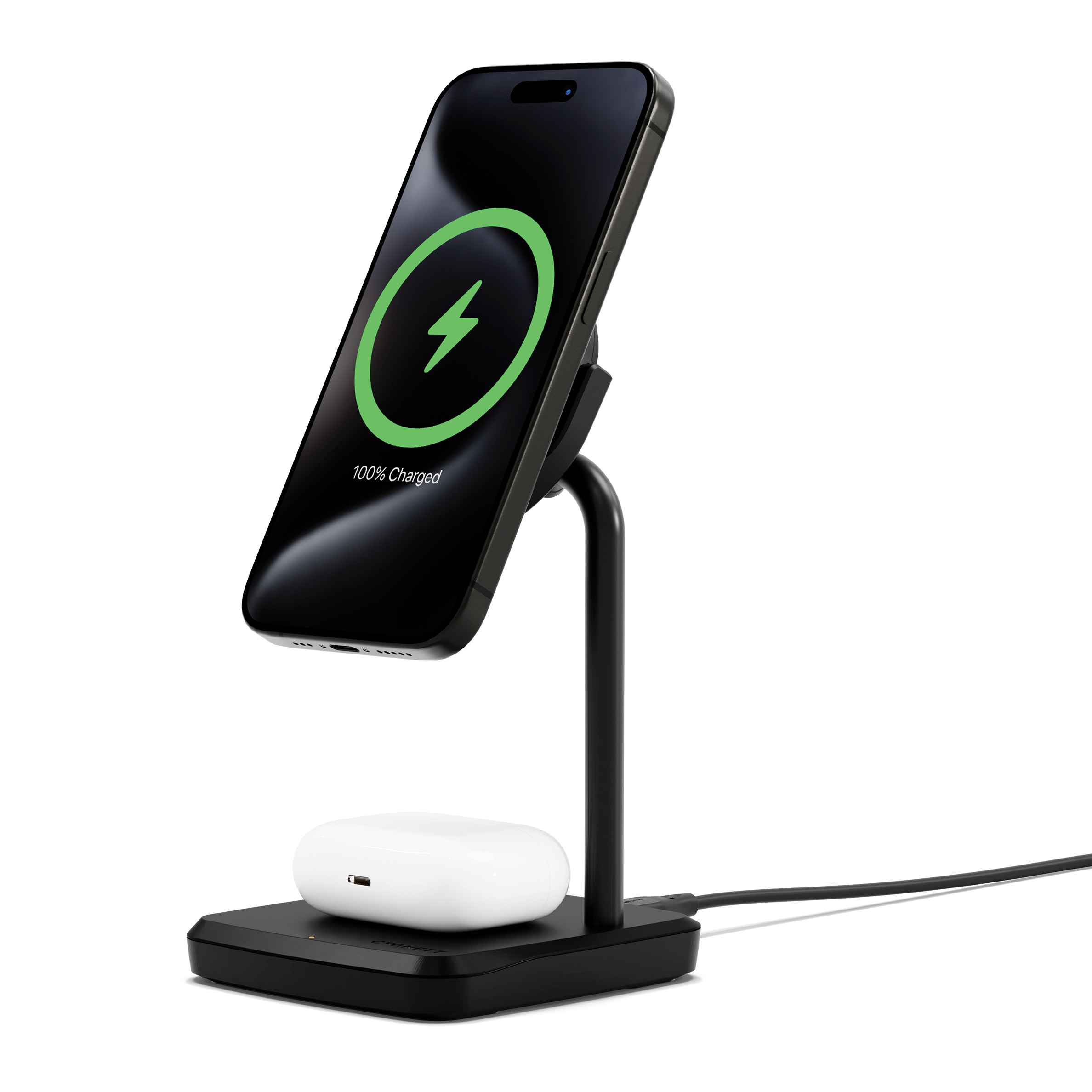 Cygnett ChargeBase Qi2 2-in-1 Magnetic 15W Wireless Charger - Black (CY5067BUNCP),1.2M USB-C Cable,25W Wall Charger,80° Swivel Head,2 Years Warranty